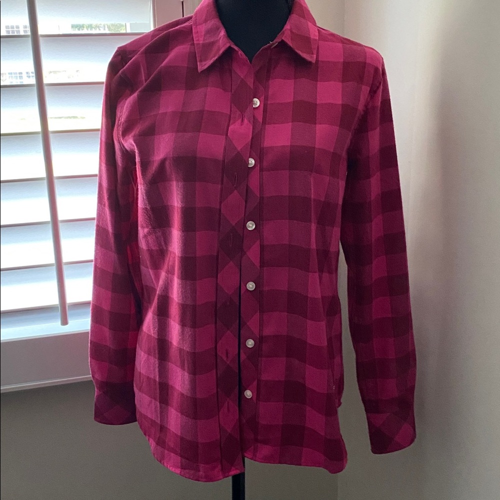 Vineyard Vines Fuchsia Flannel Checkered Top
